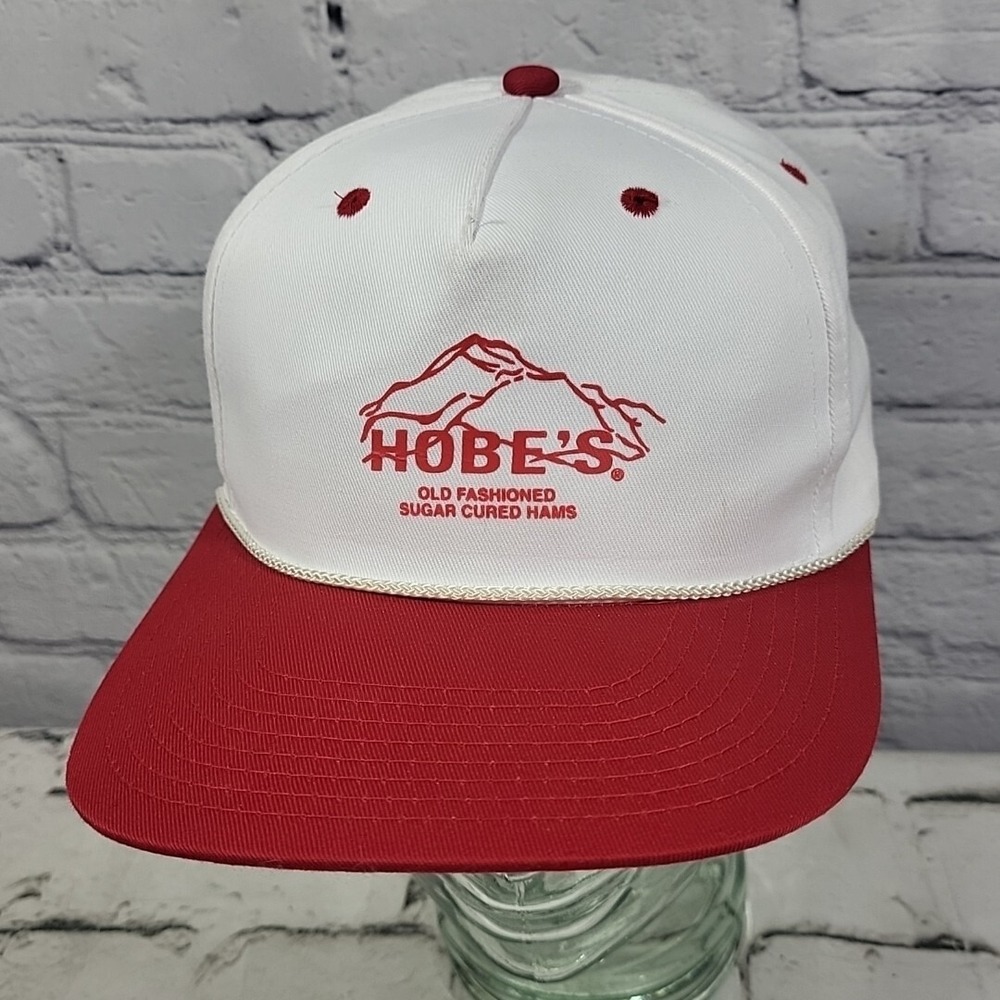Vintage Trucker Hat Hobes Sugar Cured Hams Red Whiteβ Rope Front Snapback Cap